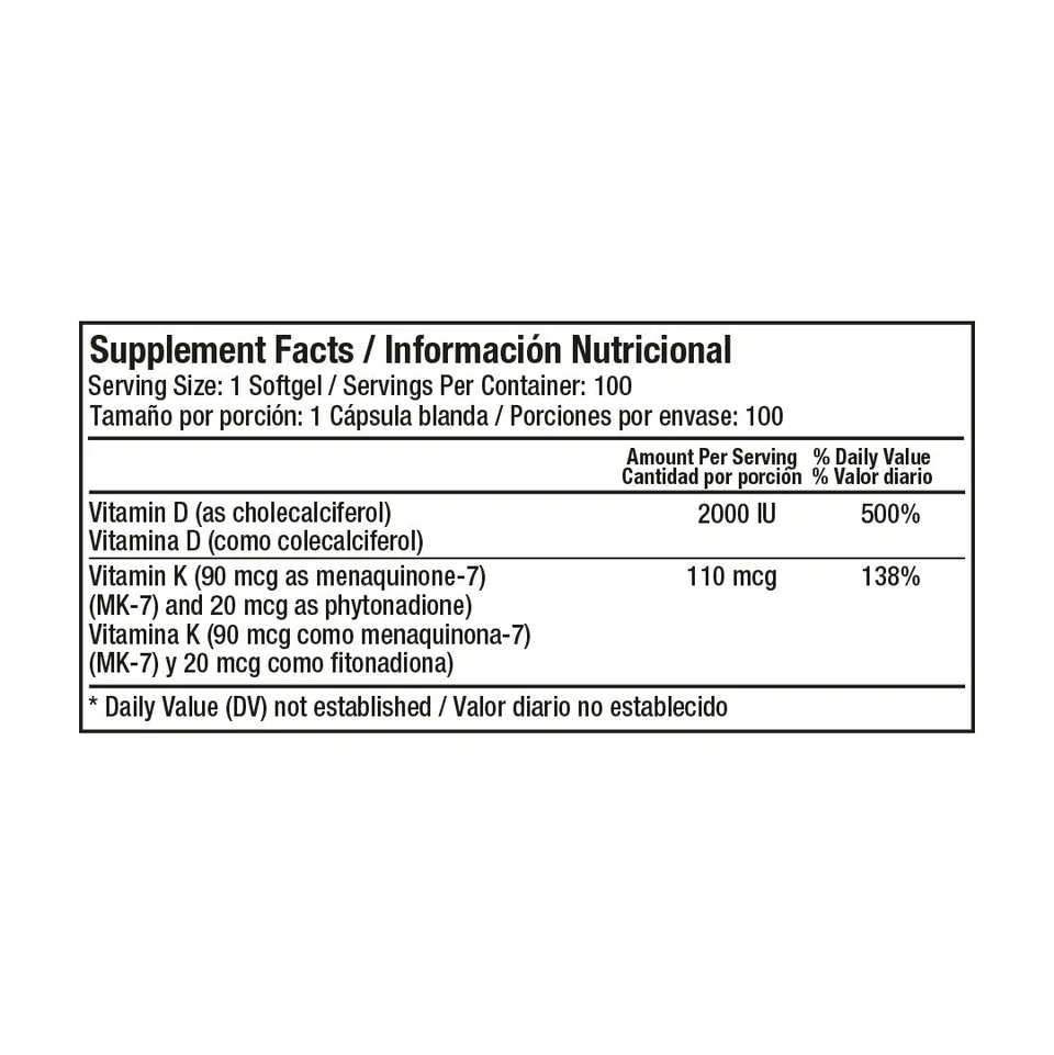 Vitamina D3 + K2 (MK-7) · 100 softgels - Image 3