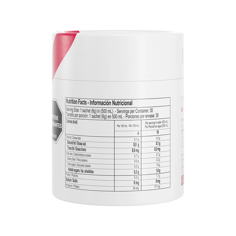 Tabla nutricional de Beets remolacha y potasio, porción de 6 g en 500 mL