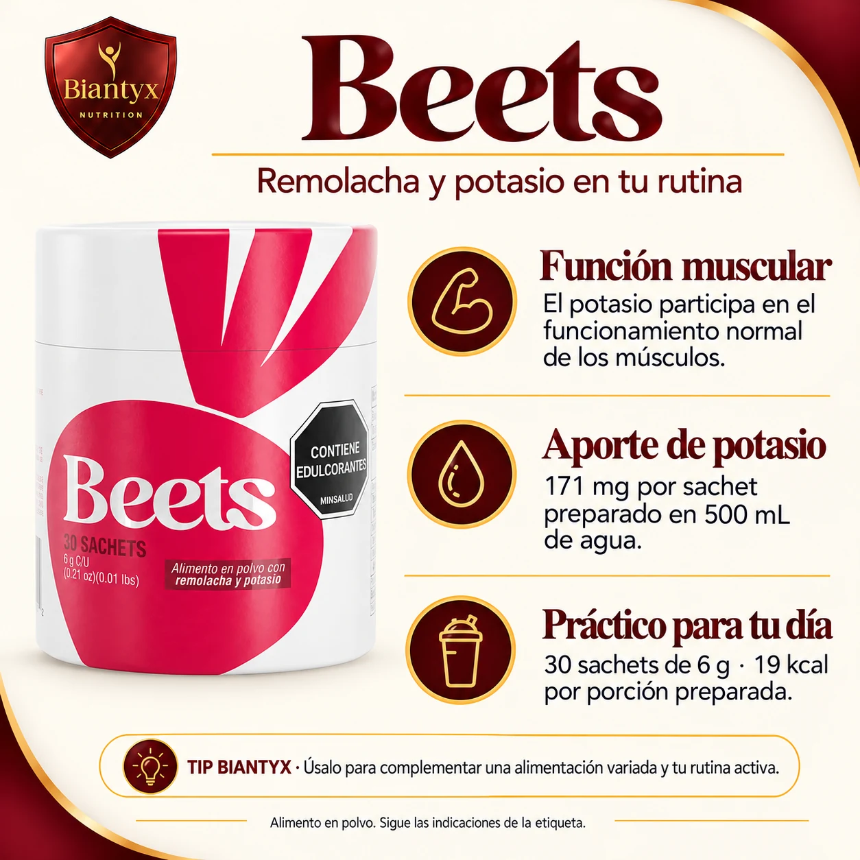 Beets: remolacha, aporte de potasio, función muscular y tip Biantyx